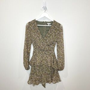 Love, Fire V-Neck Floral Long Sleeve Ruffle Wrap Dress